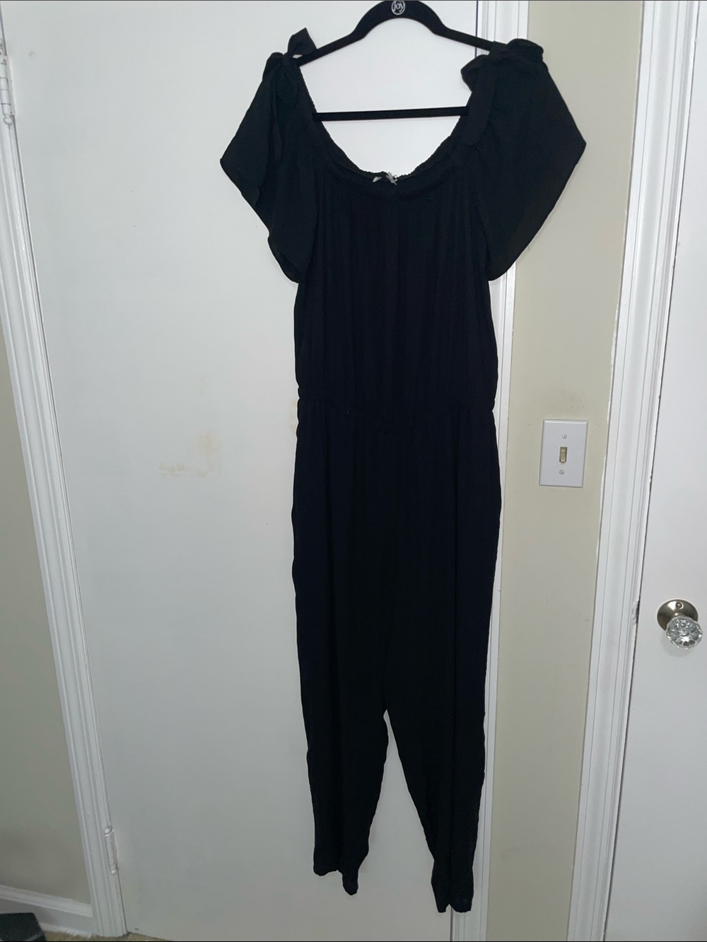Black Women's Jumpsuit - Classic Off-Shoulder Style.